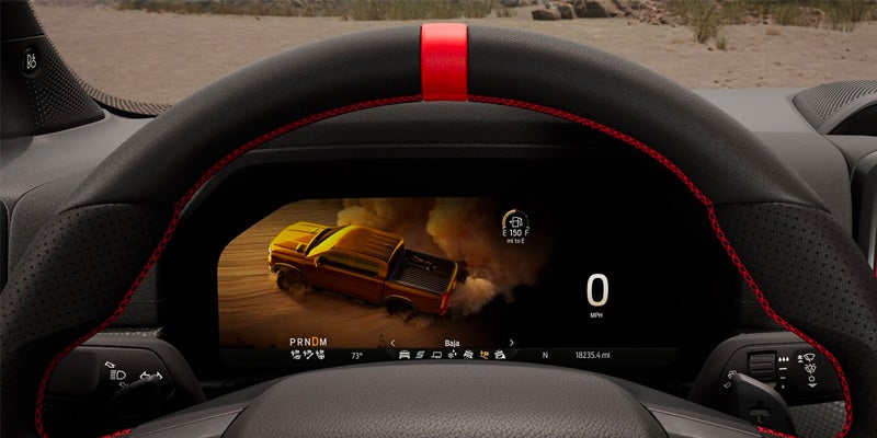 digital odometer dashboard in the 2024 ford ranger displaying a 3d model bird eye view of the truck
