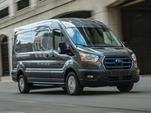 left front angle of a gray 2024 Ford E-Transit | Lanham, MD